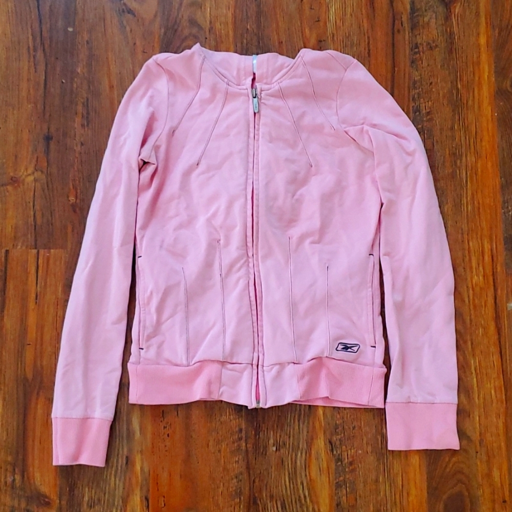 Reebok hooded cardigan dusty pink with zipper and pockets
